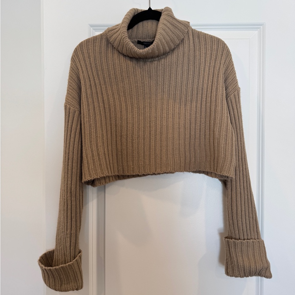 Cropped Tan Turtleneck Sweater